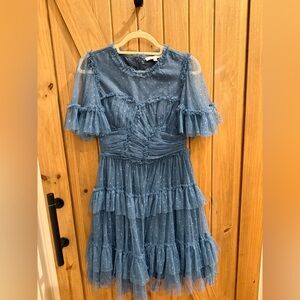 Blue Ruffled Dress ivy city whimsical short S